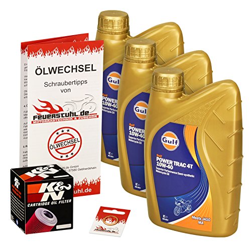 Gulf 10W-40 Öl + K&N Ölfilter für Kawasaki KLR 650, 95-04, KL650C - Ölwechselset inkl. Motoröl, Filter, Dichtring