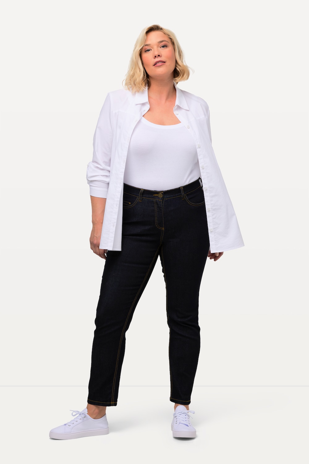 Ulla Popken Damen Sammy, Slim, Komfortbund, 5-Pocket Jeans, Darkblue, (Herstellergröße:48)