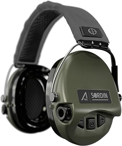 Sordin ACE Core TAC Kapsel-Gehörschutz - aktiv & elektronisch - Kapsel-Gehörschützer für Jagd & Schießsport - graues Kopfband & grüne Kapseln