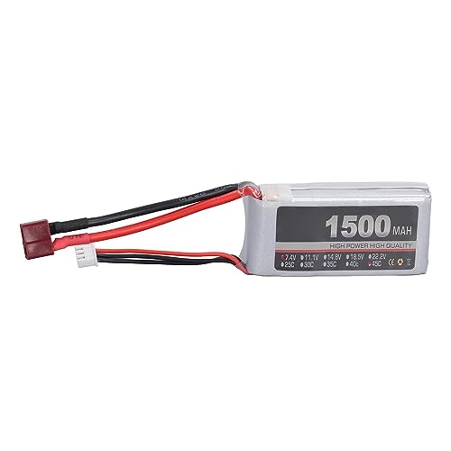 Fussbudget LiPo-Akku, 7,4 V 2S 1500 MAh 45 C Hochleistungs-LiPo-Akku mit Stabiler Lebensdauer für Ferngesteuerte Flugzeugmodelle (T-Stecker)