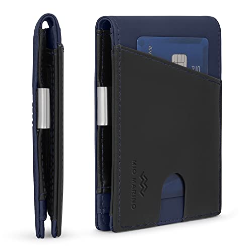 Mio Marino Slim Wallet für Herren - Fronttasche Bifold Wallet - Fortschrittliche RFID-Blockierung / Betrug Schutz - Ausweisfenster & Geldklammer, Schwarz/Marineblau, Einheitsgröße