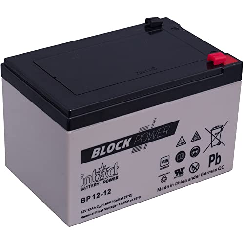 intAct Block-Power BP12-12, 12V 12 Ah, Hochwertige und zuverlässige Versorgungsbatterie, Wartungsfreie AGM-Batterie