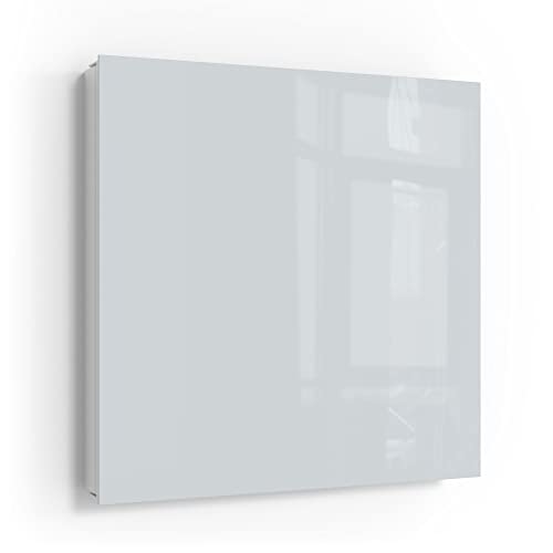 DEQORI Schlüsselkasten weiß | 30x30 cm | Unifarben - Hellgrau | Glas & Metall Schlüssel-Box | Schlüsselschrank mit 50 Haken + 2 Magnete | Moderne Design Box magnetisch & beschreibbar