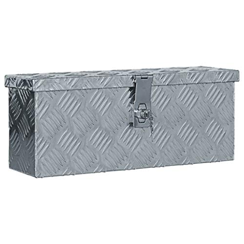 Tidyard Transportbox Abschließbar Alubox Wasserdicht Alukoffer Werkzeugbox Aluminium Metallbox Werkzeugkasten Werkzeugkoffer Werkzeugkiste Deichselbox Staukasten, 48,5x14x20 cm Silbern