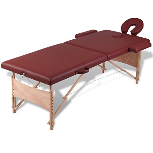 Anself Massageliege 2 Zonen Massagetisch Massagebank mit Holzrahmen Faltbar Rot