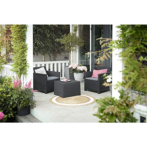 Koll Living Garden Balkon-Set 3-TLG. bestehend aus: 2X Sessel und Kissenbox Tisch - stilvolle Sitzgruppe in Rattan Optik - inklusive Sitzkissen - ergonomische Rückenlehnen für maximalen Sitzkomfort