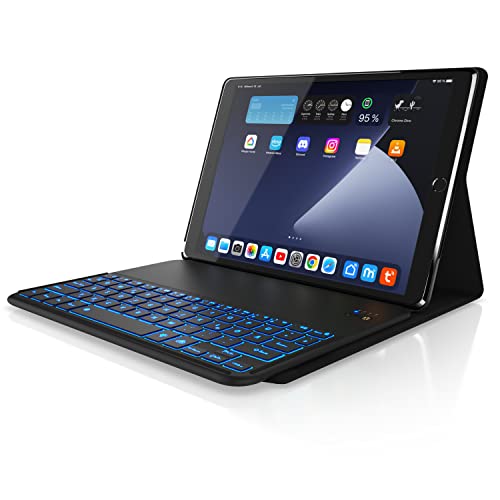 CSL - Bluetooth Tastatur für Tablet 10.5”/ Air3 10.5” - Kunstleder - Keyboard - Tastaturbeleuchtung 7 Farben - Funktionstasten - QWERTZ Layout