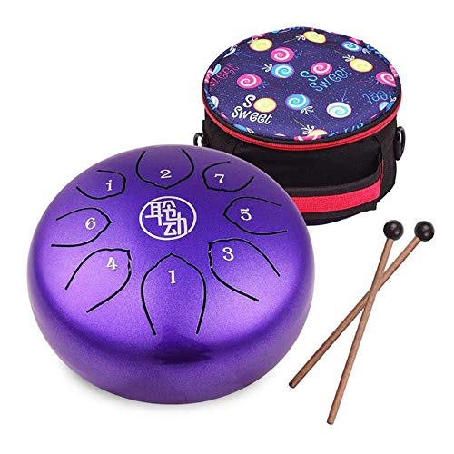 LHMYGHFDP 6-Zoll-Stahlzungen-Trommel Handpan-Trommel 8-Noten-C-Key-Schlaginstrument mit Mallets Drum Bag Wischtuch für Musicals,Lila