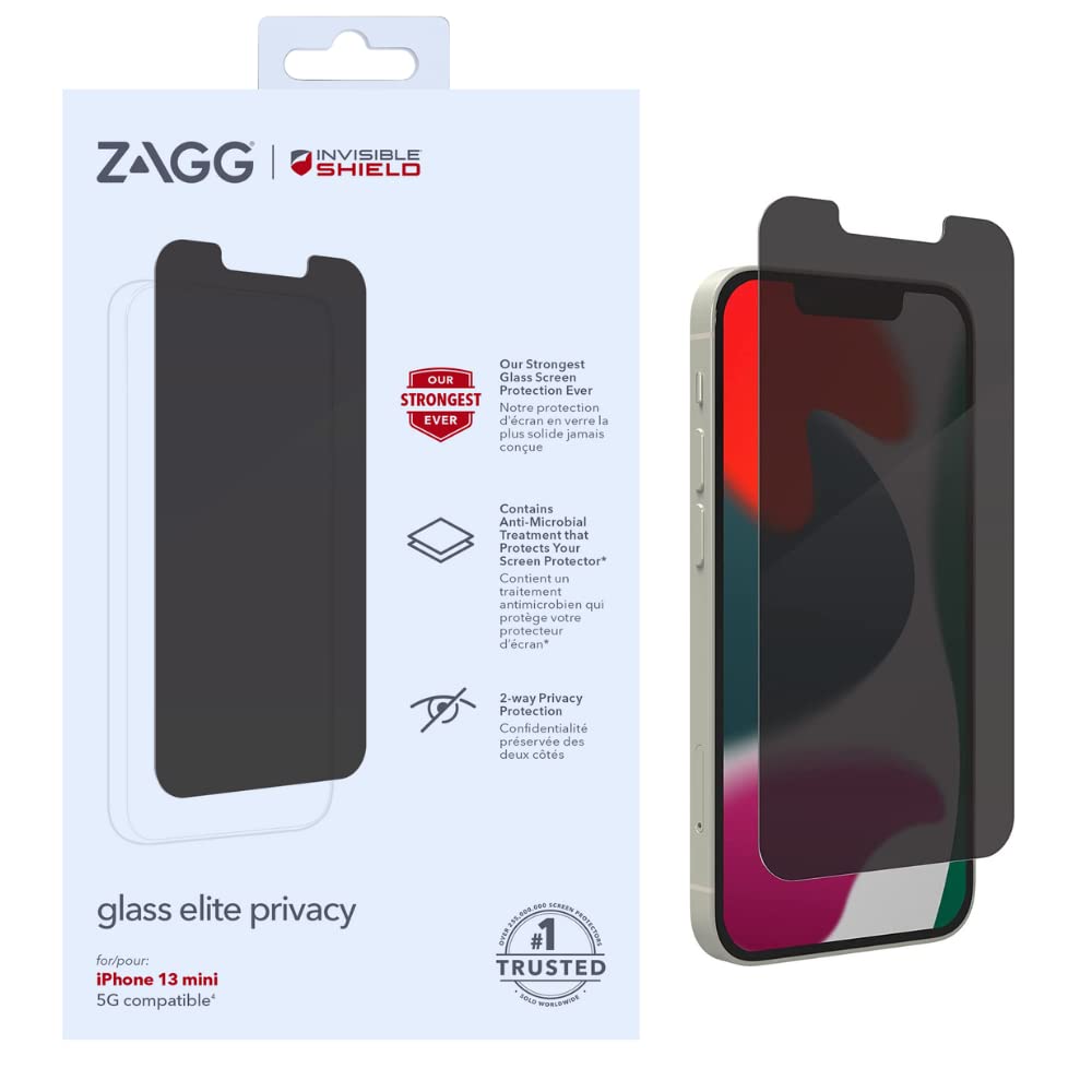 ZAGG Glass+ Elite Datenschutz - Maximaler Schutz mit Blickschutzfilter - für iPhone 13 mini - Abdeckung: Standard-Bildschirm, 200108469, farblos