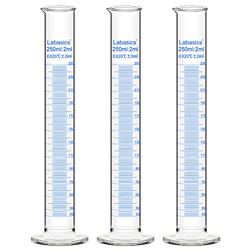 Labasics Messzylinder, 3er-Pack Borosilikat Glas 250 ml Dickwandiger Messzylinder Laborzylinder Lab Graduated Cylinder