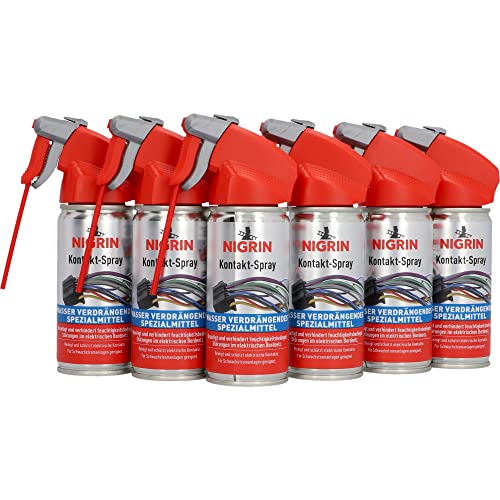 NIGRIN 6x Kontakt-Spray für Elektronik, zur Reinigung und Schutz von elektronischen Kontakten, 100 ml