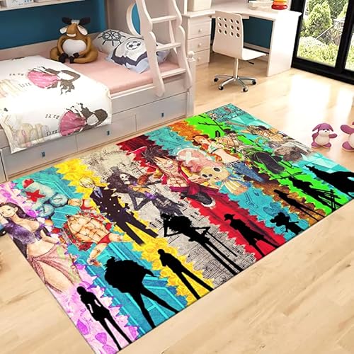 KUentz Cartoon One Piece Gedrucktes Und Gefärbte Muster Dekorative Bodenmatte for Innenräume, Kinderzimmer Bodenmatte Schlafzimmer Nicht Schlupf Teppich Dekoration, 80x120 cm