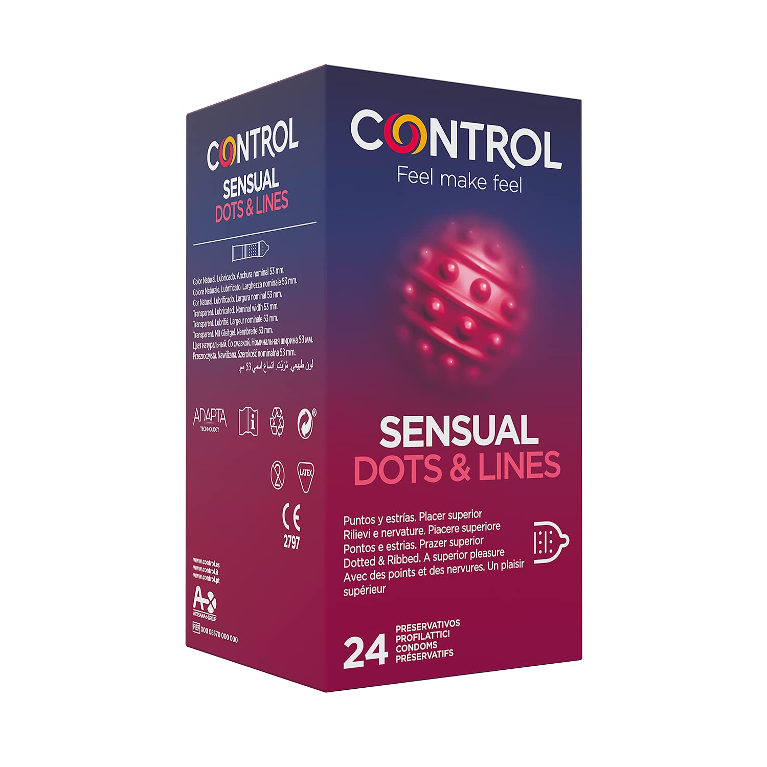 CONTROL SENSUAL DOTSundLINES Stimulierende Kondome mit Reliefpunkten und Streifen - 24 Kondome