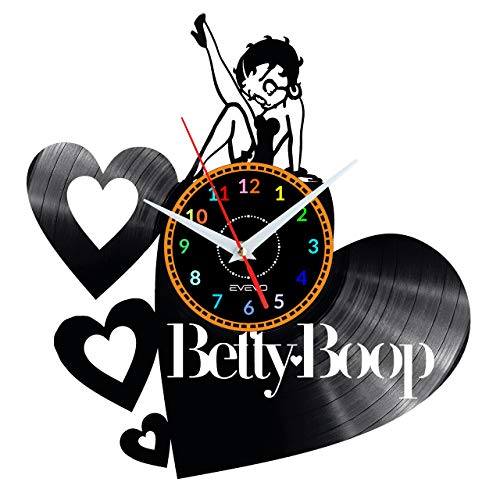 EVEVO Betty Boop Wanduhr Vinyl Schallplatte Retro-Uhr Handgefertigt Vintage-Geschenk Style Raum Home Dekorationen Tolles Geschenk Uhr Betty Boop