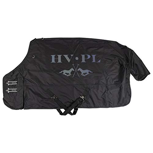 HV Polo Outdoor-Decke Paddockdecke Regendecke | 600 DEN wasserdicht atmungsaktiv | Komfort-Widerristschnitt | modifizierter Gehschlitz | doppelter T-Riegel-Frontverschluss (165, Black Print)