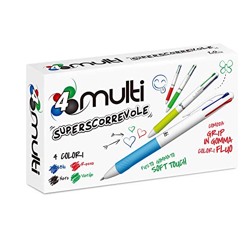 Osama 4 Multi – Set Druckkugelschreiber 4 Farben, 12 Stück - 4-Farben-Kugelschreiber, 0,1 mm, mit schwarzer, blauer, roter und grüner Tinte, Ideal für Schreib- und Schulbedarf, Universität, Büro