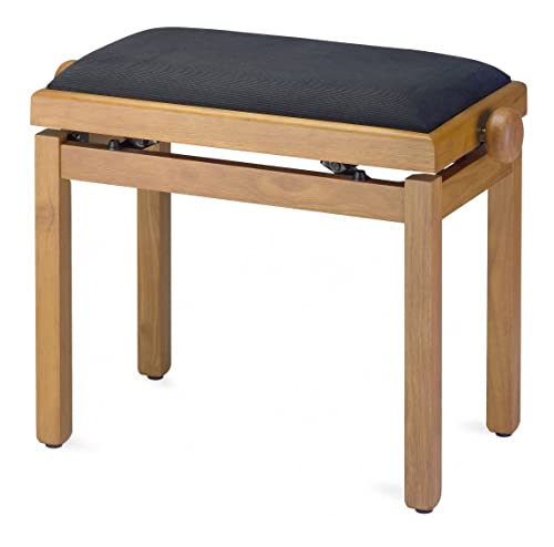 Classic Cantabile Pianobank Eiche-matt (Höhenverstellbar von 47-56cm, Spindelmechanik, Sitzfläche 55 x 32cm, schwarzer Velourbezug, stabil)