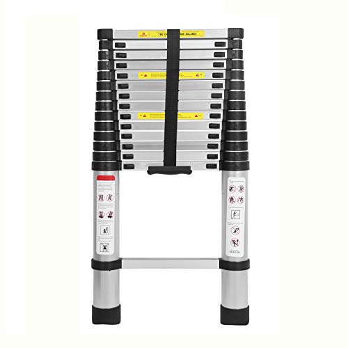 2,6M/3,2M/3,8M/4,4M Alu-Teleskopleiter Aluminium Klappleiter Rutschfester Sicher Aluleiter Mehrzweckleiter Stehleiter Ausziehleiter Tragbar Leichte Leiter 150 kg Belastbarkeit,EN131-Zertifizierung