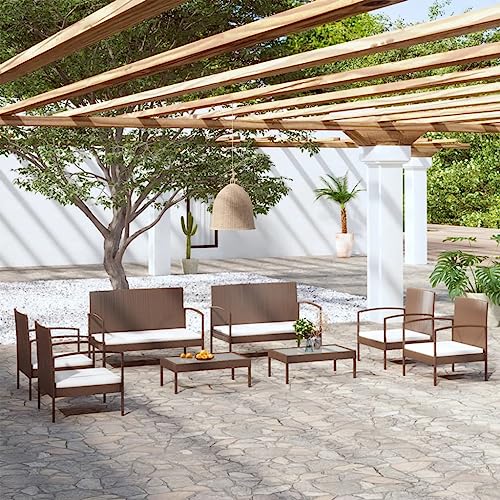 ZQQLVOO Lounge Sessel Terrassenmöbel Terassenmöbel Außen8-tlg. Garten-Lounge-Set mit Auflagen Poly Rattan Braun