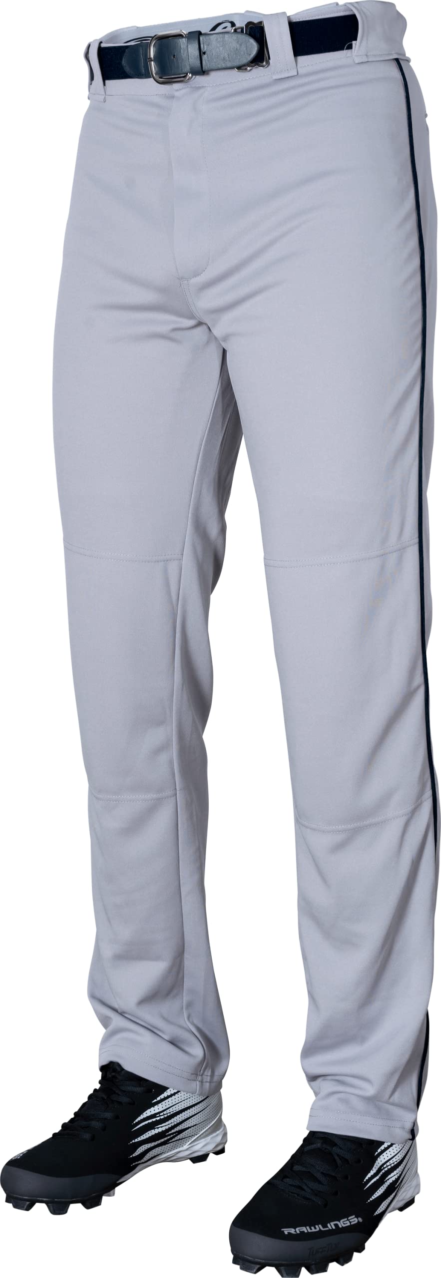 Rawlings Unisex-Erwachsene Halbentspannte Baseballhose in voller Länge, paspeliert, Erwachsenengrößen, mehrere Farben Hose, Grau/Marineblau, Large