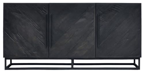 Casa Padrino Luxus Massivholz Sideboard Schwarz 160 x 43 x H. 80 cm - Rustikaler Eichenholz Schrank mit 3 Türen - Rustikale Massivholz Esszimmer Möbel - Luxus Esszimmer Möbel