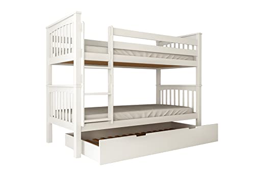 Etagenbett Kinderbett DAVID 200x90 cm mit Zusatzbettkasten Buchenholz massiv weiß