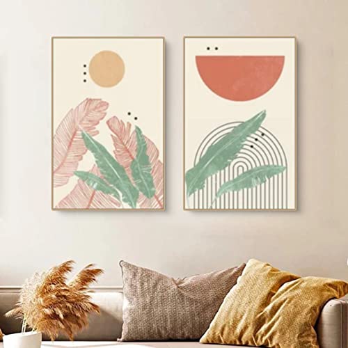 EXQUILEG 2er Design Poster Set, Boho Abstrakt Pflanze Blumen Leinwand Bilder, Ohne Rahmen Poster Set Leinwand Kunstposter Wanddeko für Wohnzimmer Schlafzimmer (50 * 70cm)