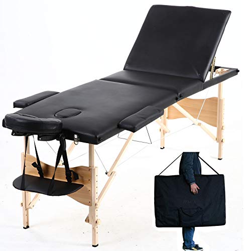 Mobile Massageliegen Massagetisch Massagebett Massageliege Holzfüße 3 Zonen Tragbar Klappbar höhenverstellbare Leicht Kosmetikliege Behandlungsliege mit Tragetasche Einfache Installation