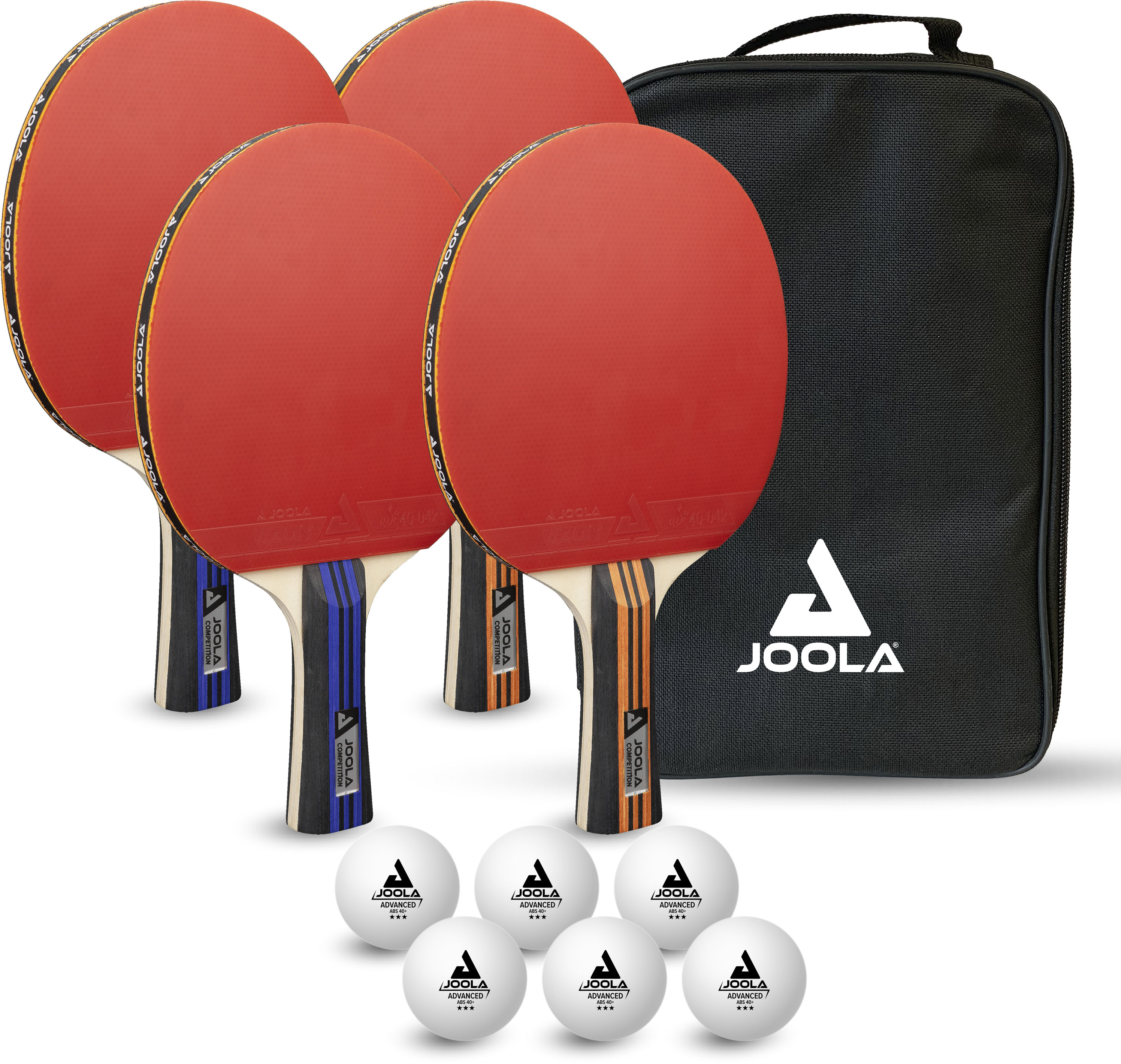 JOOLA Tischtennisset Family Advanced, 4 Tischtennisschläger + 6 Tischtennisbälle 3Star + Tragetasche, Advanced Level