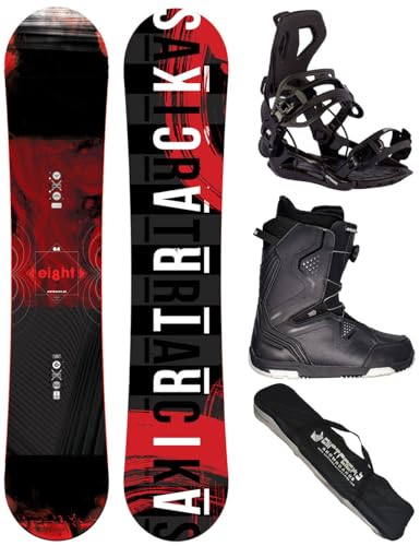 Airtracks Snowboard-Set Herren Snowboard Wide Eight Freestyle Freeride 164 - Snowboard Bindung Master - Softboots Strong ATOP 44 - SB Bag