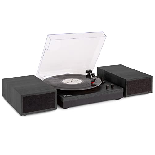 Fenton RP165B - Plattenspieler mit Lautsprechern und Bluetooth - Endabschaltung, 33, 45, 78 U. MIN, Staubschutzkappe, Schallplattenspieler Retro Design - Schwarz Grau