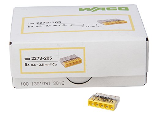 Kopp 33346423 WAGO COMPACT-Verbindungsdosenklemme 5-Leiter-Klemme 0,5-2,5 mm² Inhalt 100 Stück, Transparent/gelb
