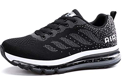 LIKAI Frauen und Männer Schuhe für Sport Sportliche Sneakers mit Luftkissen Stoßabsorption und leichtes Gewicht für Wandern Laufend Joggen Ausbildung Wandern Black White 39 EU