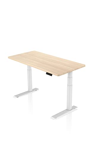 - AGIL - Ergonomischer Premium Schreibtisch mit Doppelmotor - Elektrisch Höhenverstellbar (Weißes Gestell mit Ahornfarbener Tischplatte)
