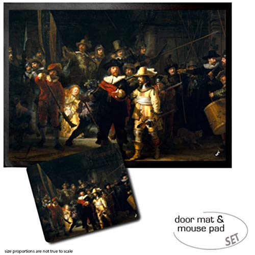 1art1 Van Rijn Rembrandt, Die Nachtwache, 1642 Fußmatte Dekomatte Innenbereich | Design Türmatte (70x50 cm) + Mauspad (23x19 cm) Geschenkset