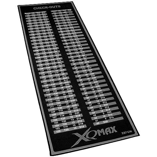 XQmax 237x80 cm Turnier Dartteppich Check Out grau/schwarz Dartmatte mit offiziellem Spielabstand Dart Matte Teppich