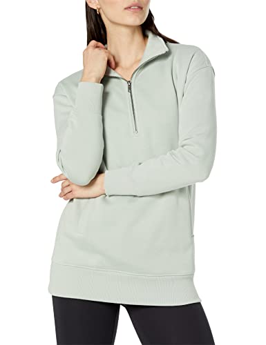 Amazon Aware Damen Tunika-Sweatshirt mit halbem Reißverschluss in lockerer Passform (in Übergröße erhältlich), Helles Salbeigrün, XXS