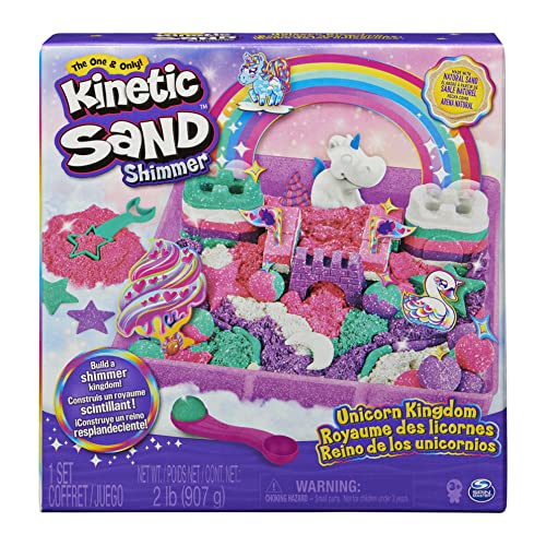Kinetic Sand Magischer Sand – Königreich der Einhorn 907 g + 8 Formen – Erstellen Sie verschiedene hypnotisierende Formen mit diesem magischen und bunten Sand wie Modelliermasse, Spielzeug für Kinder