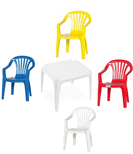 hLine Kinder Garten Sitzgruppe Tisch mit Stühlen Gartenstuhl Sessel (1 Tisch 4 Stühle bunt)