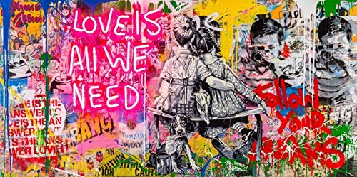 HONGC Banksy Art „Love is All We Need“-Leinwand-Gemälde an der Wand „Follow Your Dream“-Graffiti-Street-Art-Bilder für Heimdekoration, Poster, 70 x 140 cm/27,5 x 55,1 Zoll, ohne Rahmen, 12