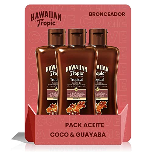 Hawaiian Tropic Tanning Oil SPF 0 - Ungeschütztes Sonnenbräunungsöl, Hautbräunungsbeschleuniger, tropischer Duft, Packung 3 Einheiten x 200 ml