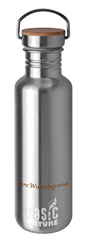 Basic Nature Trinkflasche 'Active' – Edelstahl-matt (Edelstahl matt, mit Namensgravur, 0,75 L)