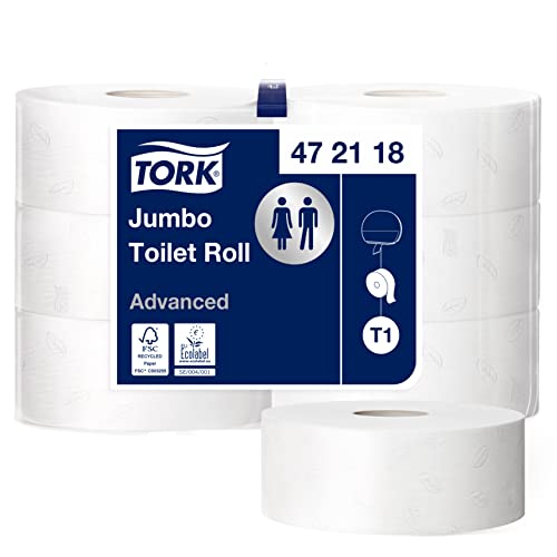 Tork 472118 Jumbo Toilettenpapier in Advanced Qualität für das Tork T1 Jumbo Toilettenpapiersystem / Toilettenpapier 2-lagig in Weiß / 6 x 1.900 Blatt