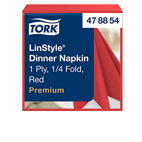 Tork 478854 Linstyle Premium Dinnerservietten Rot / Servietten stoffähnlich und saugfähig / 1-lagig / Premium Qualität / 12 x 50 (600) Airlaid Servietten / 39 x 39 cm (B x L)