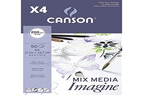 Packung mit 4 Blöcken, A4, 50 Blatt, Canson Mix Media Imagine, feine Körnung 200 g