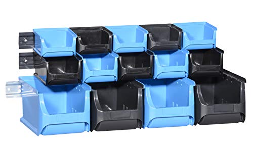 Allit 457135 ProfiPlus Set 1+2+3/17 Sichtboxen-Set, Lagerboxen, Wandschiene, schwarz blau, Blau, Schwarz