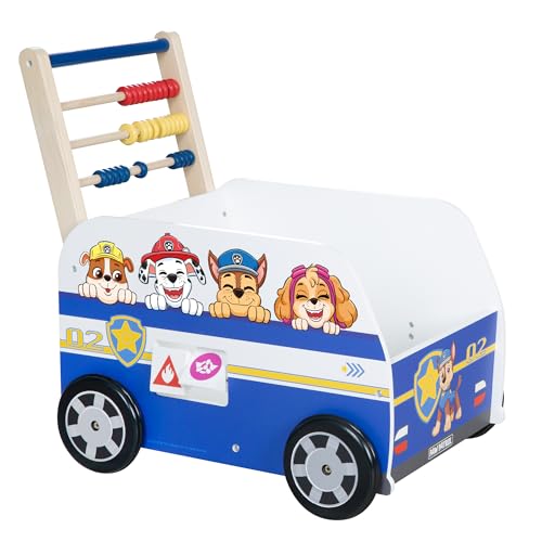 roba Bully-Schiebebus Paw Patrol für Kinder - Lauflernwagen/Puppenwagen aus Holz mit Spielfunktionen - Lauflernhilfe für Mädchen & Jungen - ab 12 Monaten
