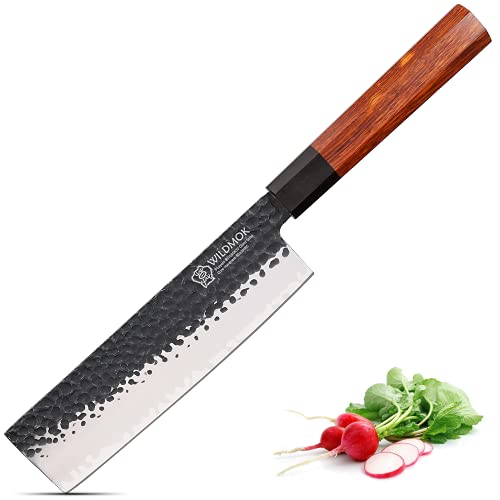 WILDMOK 18,6cm Nakiri Knife 3 Layers 9CR18MOV Clad Steel, geschmiedetes Gemüsemesser mit achteckigem Griff