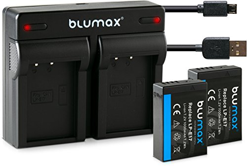 Blumax 2X LP-E17 Akku 1000mAh (teildekodiert) + Mini Dual-Ladegerät USB für Canon EOS 750D, 760D, 8000D EOS M3 EOS Kiss X8i EOS Rebel T6i, T6s
