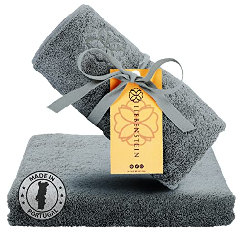 Liebenstein® [2er Set] Premium Handtuch - in anthrazit - 50x100 cm - aus feinster Baumwolle mit 550 g/ m² - außergewöhnlich weich und saugstark